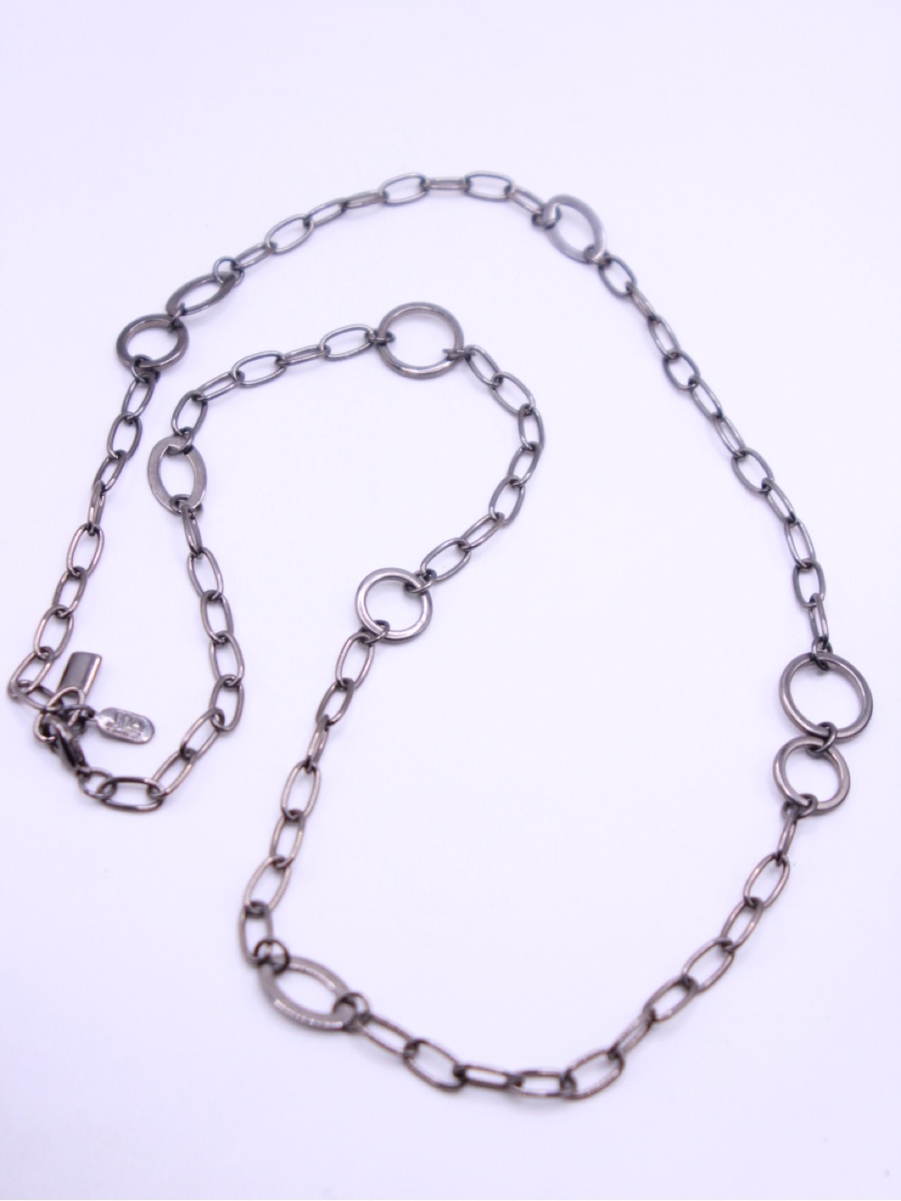 Jennifer Lopez Gunmetal Silver tone Link Necklace with Circle Accents